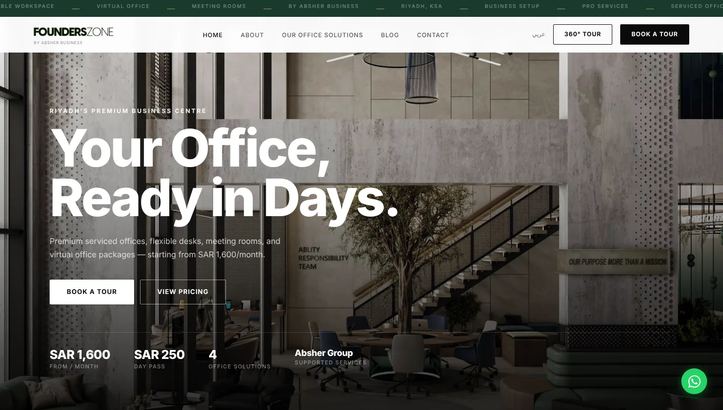 Founders Zone website home page